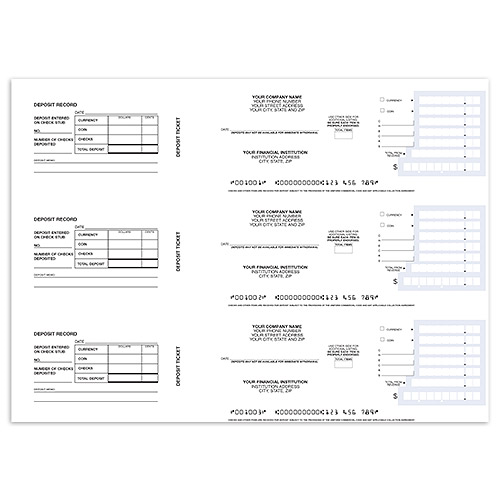 3 to a Page Business Deposit Slips (Deposit Tickets)