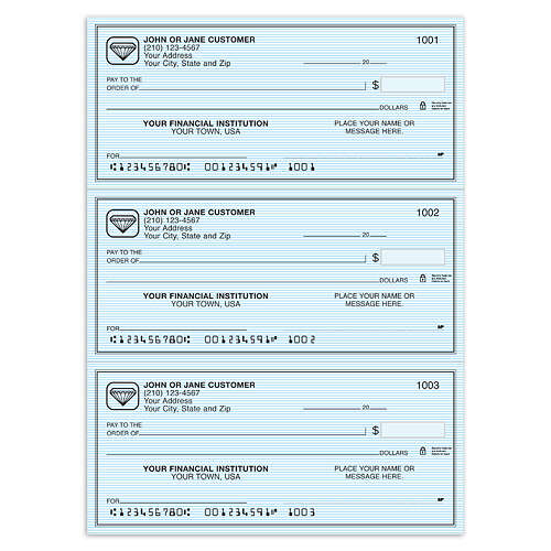 3-To-A-Page, Desk Register Checks - Blue Safety