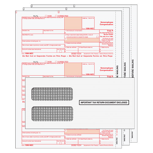 BUNDLE - 1099-NEC Laser (non-employee compensation) 3 Part Set w/envelopes