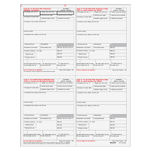 W-2 Laser 4-up Pre-Printed Format