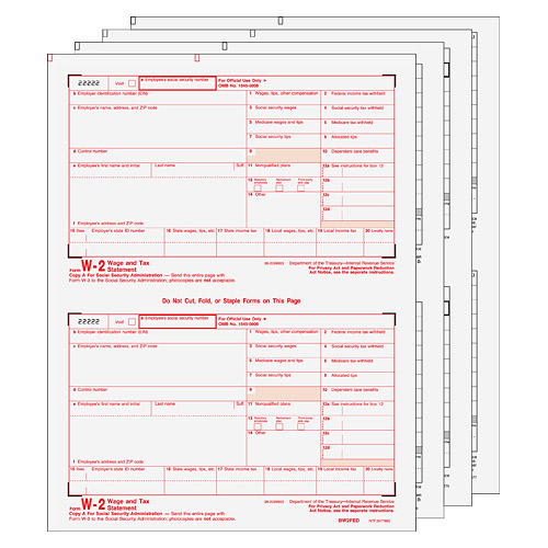 W-2 Laser 4 Part Set (Quicken & Quickbooks Compatible)